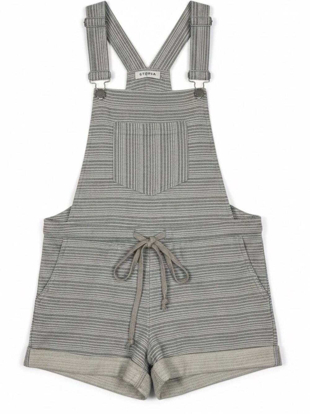 Storia Striped Shortalls Grey White Striped Drawstring Size Small
